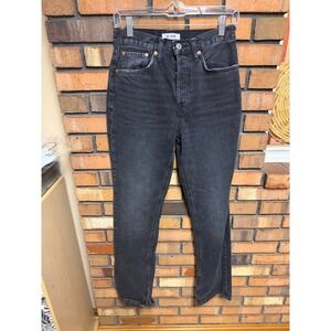RE/DONE 70s High Rise Skinny Boot Jeans Faded Black Button Fly Size 26